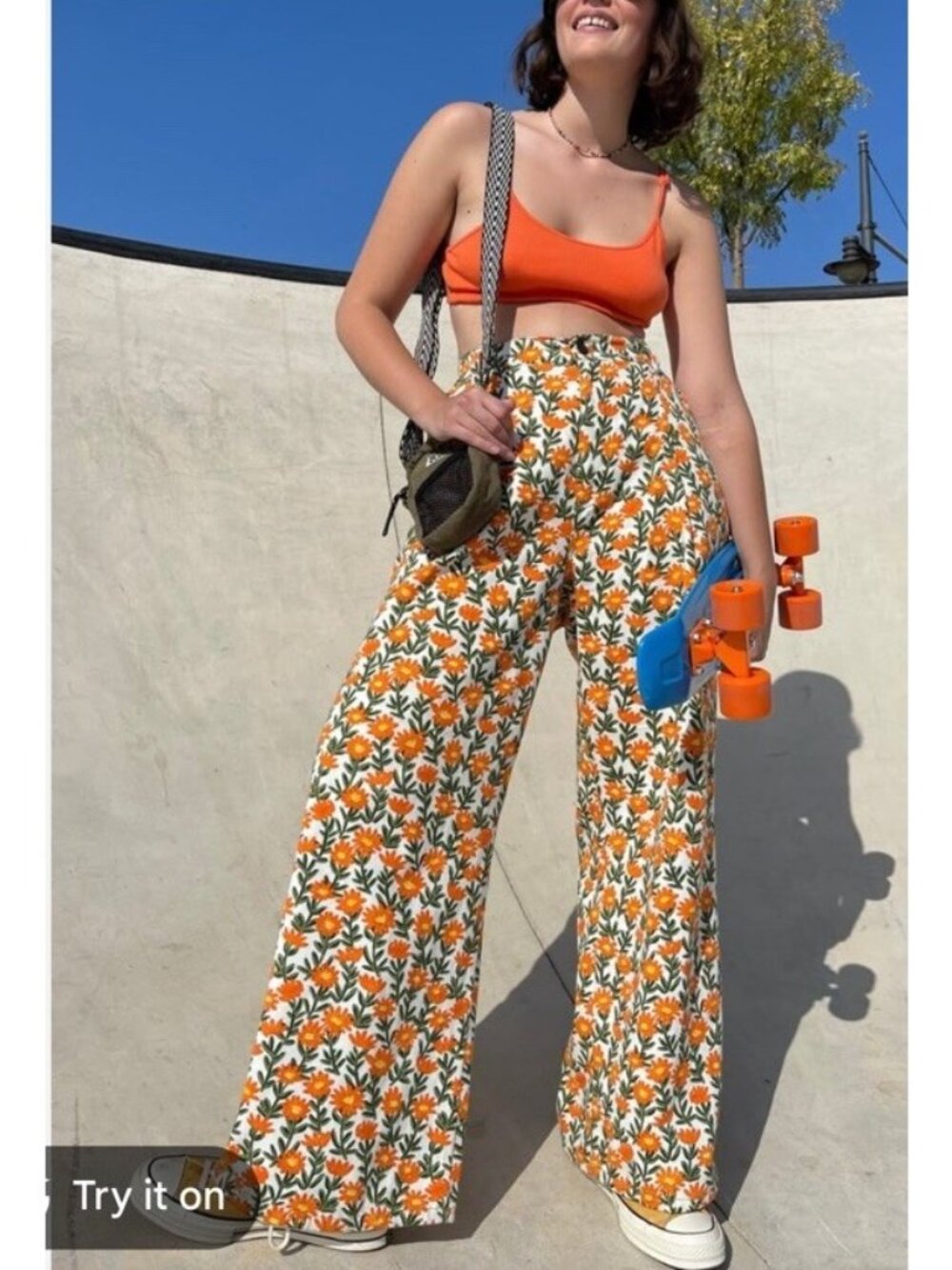 Lucy & Yak Orange Floral Wide Leg Pants